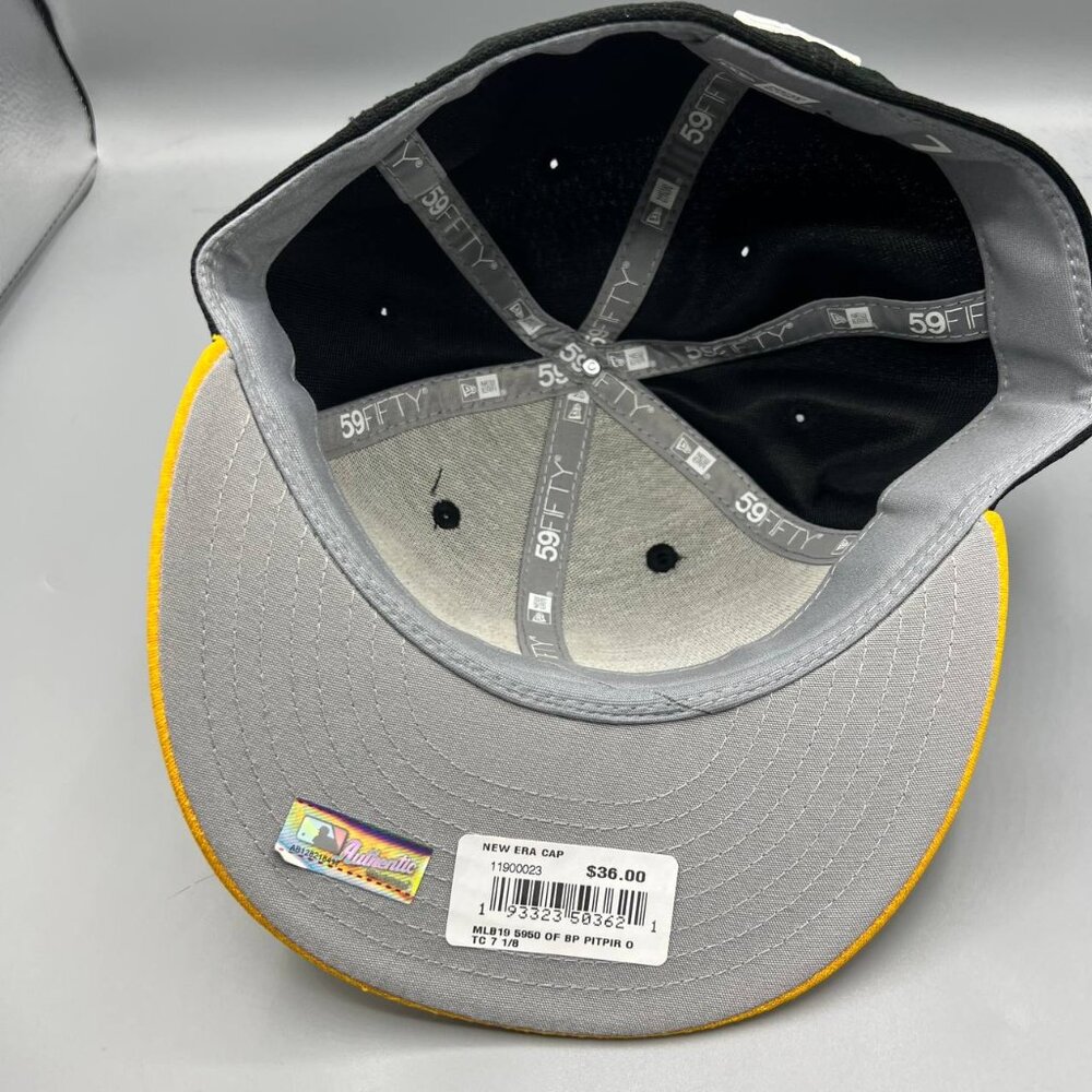 Pittsburgh Pirates Hat Men 7 1/8 Black Yellow 59Fifty New Era Fitted Cap‎ New - Picture 2 of 8